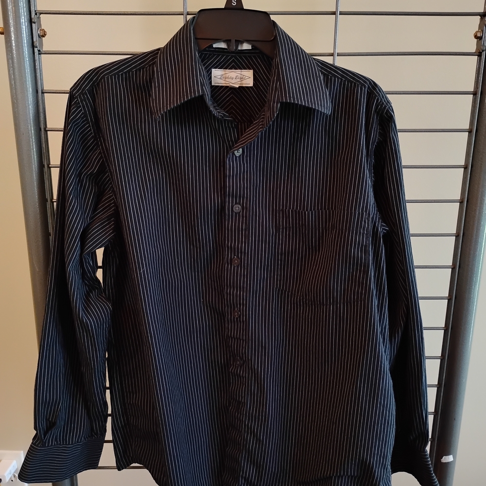 Eighty Eight Black Dress Shirt‎ with Thin White Pinstripes
